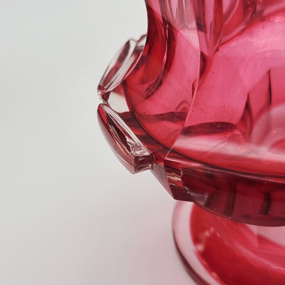 Vintage Cranberry Glass Apothecary or Dresser Jar with Mushroom Stopper 6 1/2" H - Picture 12 of 12